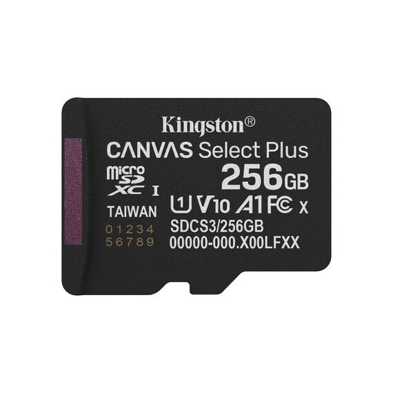 Kingston Technology 256GB microSDXC Canvas Select Plus Gen3 150MB/s A1 Card + Adapter - Memory Cards - Smartphones - Techbox