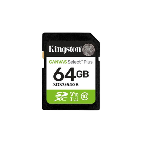 Kingston Technology 64GB SDXC Canvas Select Plus Gen3 100MB/s C10 UHS-I U1 V10 - Memory Cards - Smartphones - Techbox