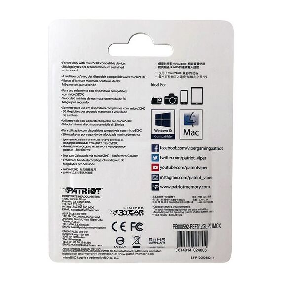 Patriot Memory PEF512GEP31MCX memory card 512 GB MicroSDXC Class 10 | Techbox