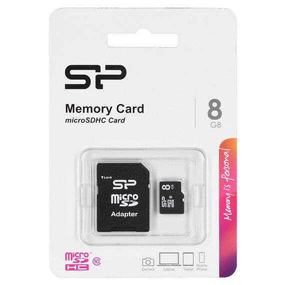 Silicon Power SP008GBSTH010V10SP memory card 8 GB MicroSDHC Class 10 - Memory Cards - Smartphones - Techbox