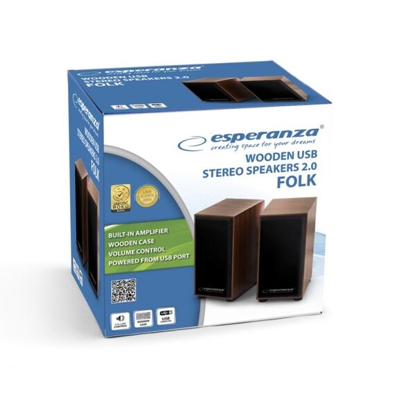 Esperanza 2.0 FOLK speaker set 2.0 channels 6 W Wood - Speakers - Speakers & Headphones - Techbox