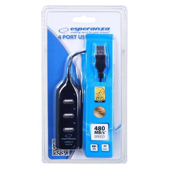Esperanza EA116 interface hub 480 Mbit/s Black | Techbox