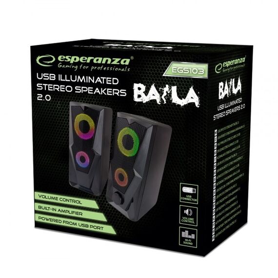 Esperanza EGS103 Speakers 2.0 USB LED 6 W Black - Speakers - Speakers & Headphones - Techbox