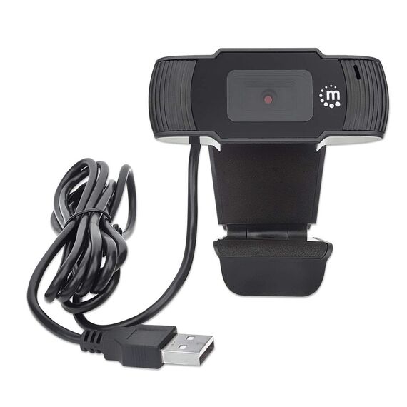 Manhattan USB Webcam, Two Megapixels (Clearance Pricing), 1080p Full HD, USB-A, Integrated Microphone, Adjustable Clip Base, 30 frame per second, Black, Three Year Warranty, Box | Techbox