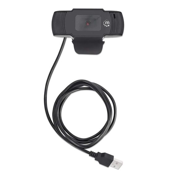 Manhattan USB Webcam, Two Megapixels (Clearance Pricing), 1080p Full HD, USB-A, Integrated Microphone, Adjustable Clip Base, 30 frame per second, Black, Three Year Warranty, Box | Techbox