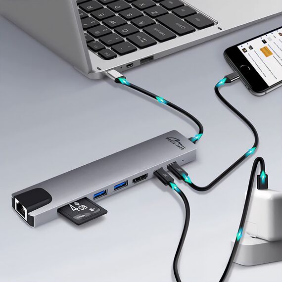 MEDIA-TECH USB HUB 8 IN 1 GIGA LAN HUB MT5046 | Techbox