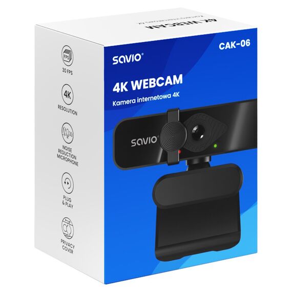 Savio CAK-06 webcam 3840 x 2160 pixels USB Black | Techbox
