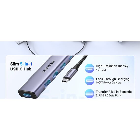 Ugreen 15596 laptop dock/port replicator Wired USB 3.2 Gen 1 (3.1 Gen 1) Type-A + Type-C Aluminium - USB Hubs & Card Readers - Peripherals - Techbox