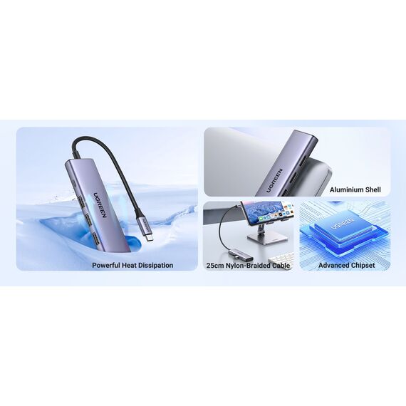 Ugreen 15596 laptop dock/port replicator Wired USB 3.2 Gen 1 (3.1 Gen 1) Type-A + Type-C Aluminium - USB Hubs & Card Readers - Peripherals - Techbox