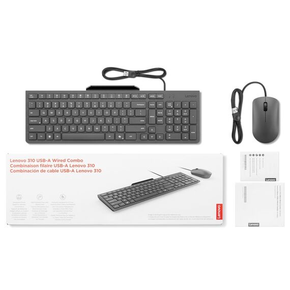 Lenovo 310 USB-A Wired Combo US English GX31R09775 Black - Desktop SET - Keyboards & Mice - Techbox