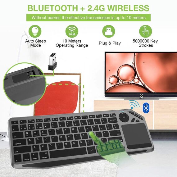 Techly ICTB9801TB keyboard RF Wireless + Bluetooth QWERTY US English Black - Keyboards - Keyboards & Mice - Techbox