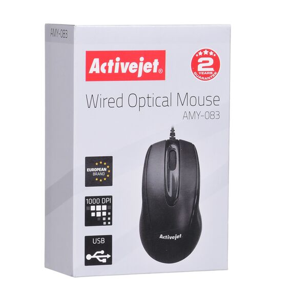 Activejet AMY-083 Mouse wired USB (optical; 1000 DPI; black) - Mice - Keyboards & Mice - Techbox