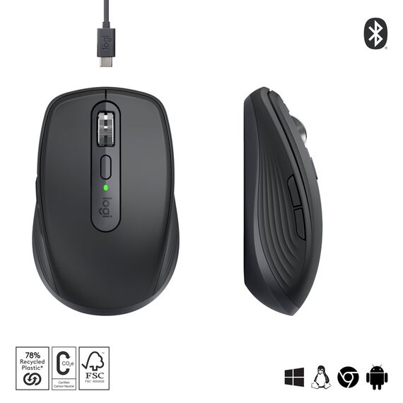 Logitech MX Anywhere 3S mouse Office Right-hand RF Wireless + Bluetooth Laser 8000 DPI | Techbox