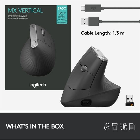 Logitech MX Vertical Advanced Ergonimic mouse RF Wireless+Bluetooth Optical 4000 DPI Right-hand - Mice - Keyboards & Mice - Techbox