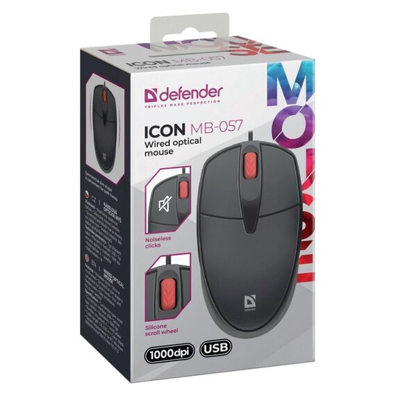 MOUSE DEFENDER ICON MB-057 OPTICAL 1000dpi 3P BLACK SILENT CLICK | Techbox