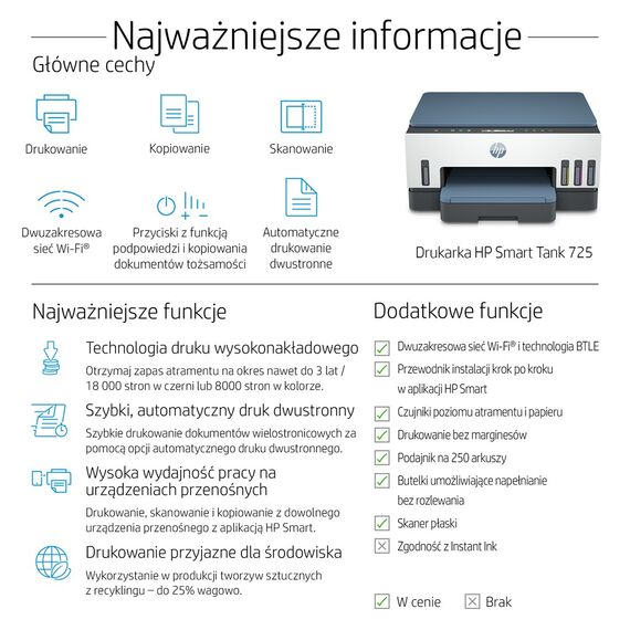 HP Smart Tank 725 All-in-One Thermal inkjet A4 4800 x 1200 DPI 15 ppm Wi-Fi | Techbox