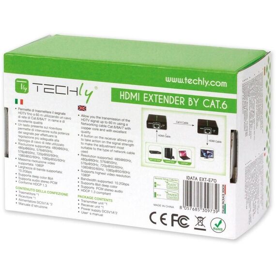Techly Amplifier HDMI Full HD up to 60m of cable Cat. 6 / 6A / 7 IDATA EXT-E70 | Techbox