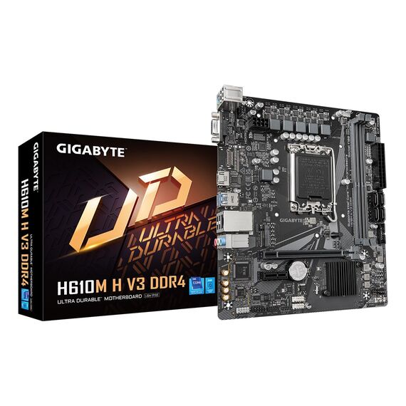 Gigabyte H610M H V3 DDR4 Motherboard - Supports Intel Core 14th CPUs, 4+1+1 Hybrid Phases Digital VRM, up to 3200MHz DDR4, 1xPCIe 3.0 M.2, GbE LAN, USB 3.2 Gen 1 - Motherboards - Laptops & PC Builds - Techbox