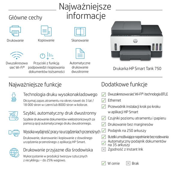 HP Smart Tank 750 All-in-One Thermal inkjet A4 4800 x 1200 DPI 15 ppm Wi-Fi | Techbox