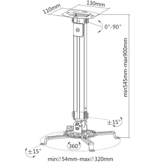 Techly Projector Ceiling Support Extension 545-900 mm Silver ICA-PM 18M | Techbox