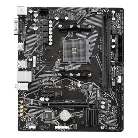 GIGABYTE A520M K V2 Motherboard - Supports AMD Ryzen 5000 Series AM4 CPUs, up to 5100MHz DDR4 (OC), PCIe Gen3 x4 M.2, GbE LAN, USB 3.2 Gen 1 | Techbox