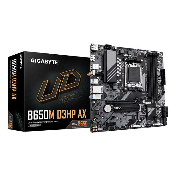 GIGABYTE B650M D3HP AX Motherboard - AMD Ryzen 9000 Series CPUs, 5+2+2 Phases VRM, up to 8000MHz DDR5 (OC), 2xPCIe 4.0 M.2, WIFI 6E, 2.5GbE LAN, USB 3.2 Gen 1 | Techbox