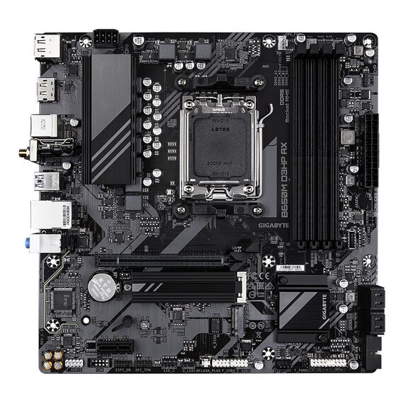 GIGABYTE B650M D3HP AX Motherboard - AMD Ryzen 9000 Series CPUs, 5+2+2 Phases VRM, up to 8000MHz DDR5 (OC), 2xPCIe 4.0 M.2, WIFI 6E, 2.5GbE LAN, USB 3.2 Gen 1 | Techbox