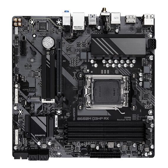 GIGABYTE B650M D3HP AX Motherboard - AMD Ryzen 9000 Series CPUs, 5+2+2 Phases VRM, up to 8000MHz DDR5 (OC), 2xPCIe 4.0 M.2, WIFI 6E, 2.5GbE LAN, USB 3.2 Gen 1 | Techbox