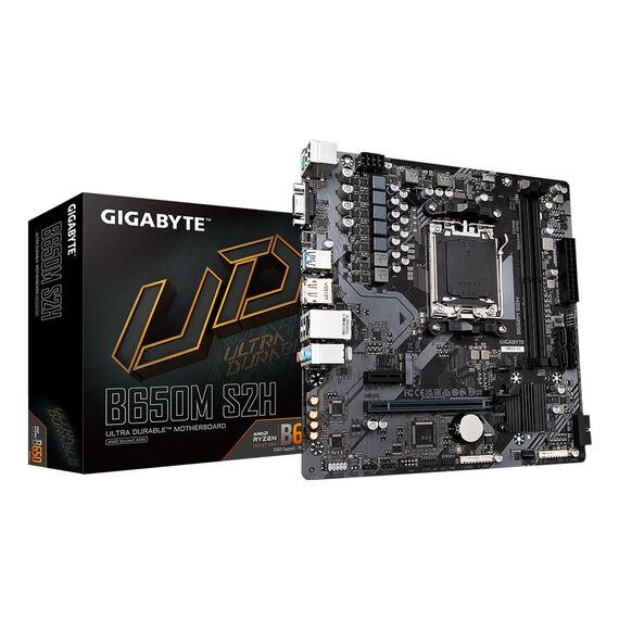 GIGABYTE B650M S2H Motherboard - AMD Ryzen 9000 Series CPUs, 5+2+2 Phases VRM, up to 6400MHz DDR5 (OC), 1xPCIe 4.0 M.2, GbE LAN, USB 3.2 Gen 1 | Techbox