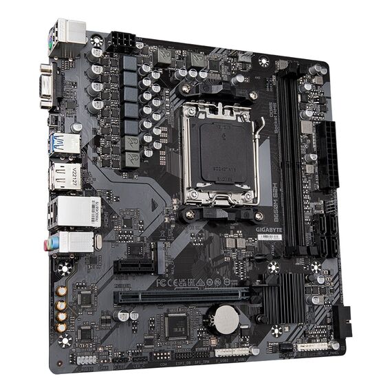 GIGABYTE B650M S2H Motherboard - AMD Ryzen 9000 Series CPUs, 5+2+2 Phases VRM, up to 6400MHz DDR5 (OC), 1xPCIe 4.0 M.2, GbE LAN, USB 3.2 Gen 1 | Techbox