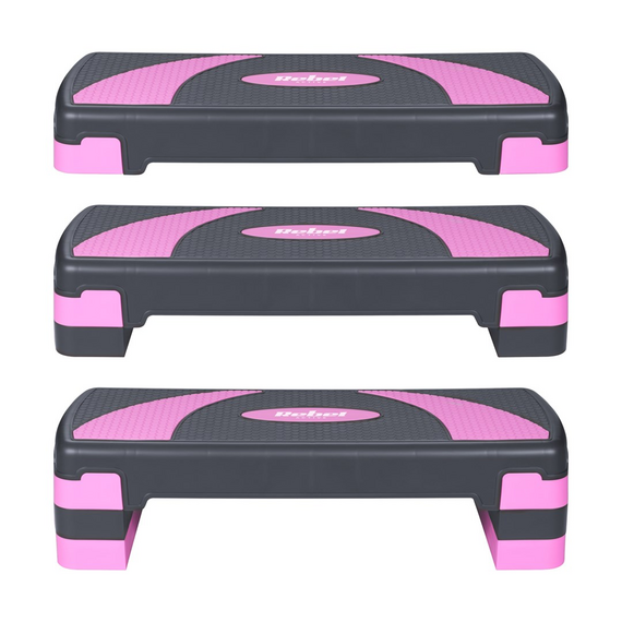 REBEL ACTIVE Step for aerobics and fitness exercises, 3 levels, gray-purple | Techbox