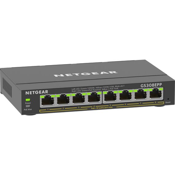 NETGEAR 8-Port Gigabit Ethernet High-Power PoE+ Plus Switch (GS308EPP) Managed L2/L3 Gigabit Ethernet (10/100/1000) Power over Ethernet (PoE) Black | Techbox