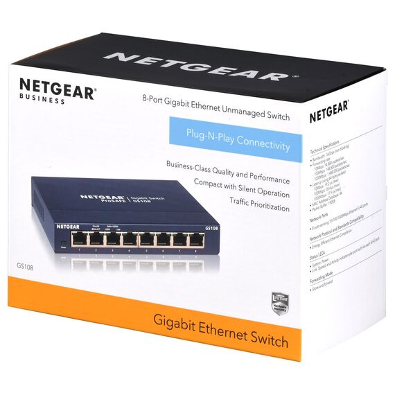 NETGEAR GS108GE network switch Unmanaged Gigabit Ethernet (10/100/1000) Blue - Switches - Network Devices - Techbox