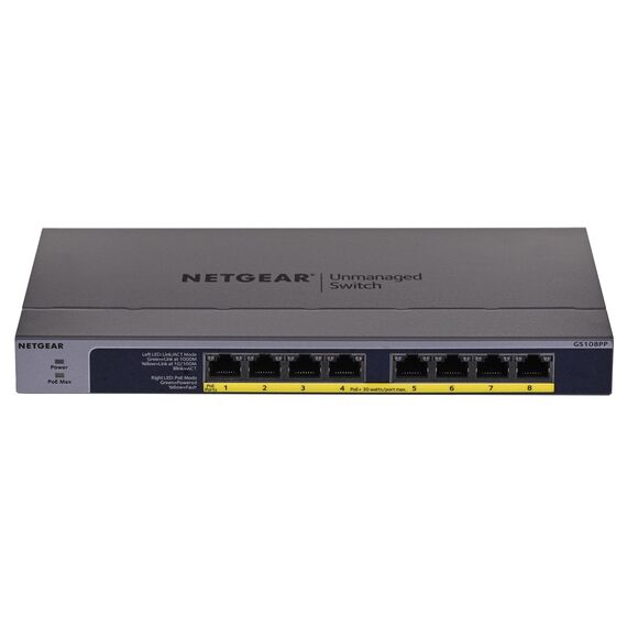 NETGEAR GS108PP Unmanaged Gigabit Ethernet (10/100/1000) Power over Ethernet (PoE) Black | Techbox