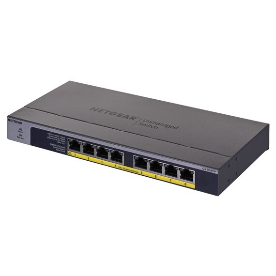 NETGEAR GS108PP Unmanaged Gigabit Ethernet (10/100/1000) Power over Ethernet (PoE) Black | Techbox