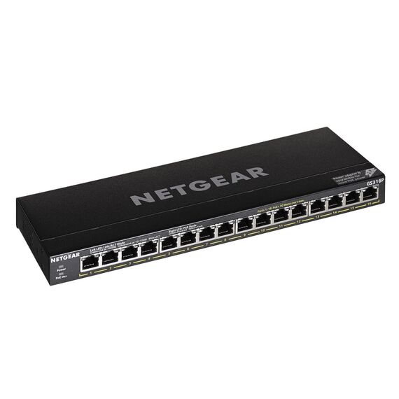 NETGEAR GS316P Unmanaged Gigabit Ethernet (10/100/1000) Power over Ethernet (PoE) Black - Switches - Network Devices - Techbox