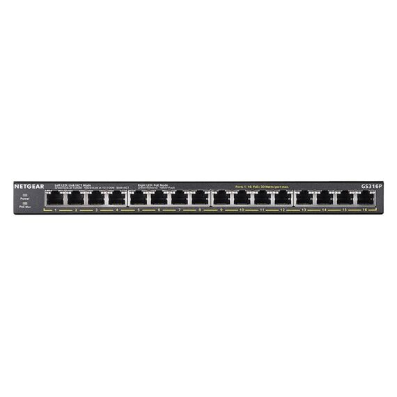 NETGEAR GS316P Unmanaged Gigabit Ethernet (10/100/1000) Power over Ethernet (PoE) Black - Switches - Network Devices - Techbox