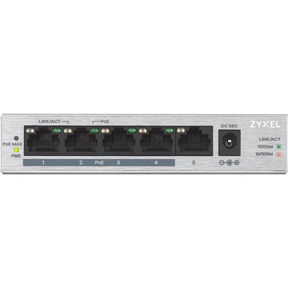 Zyxel GS1005HP Unmanaged Gigabit Ethernet (10/100/1000) Power over Ethernet (PoE) Silver - Switches - Network Devices - Techbox