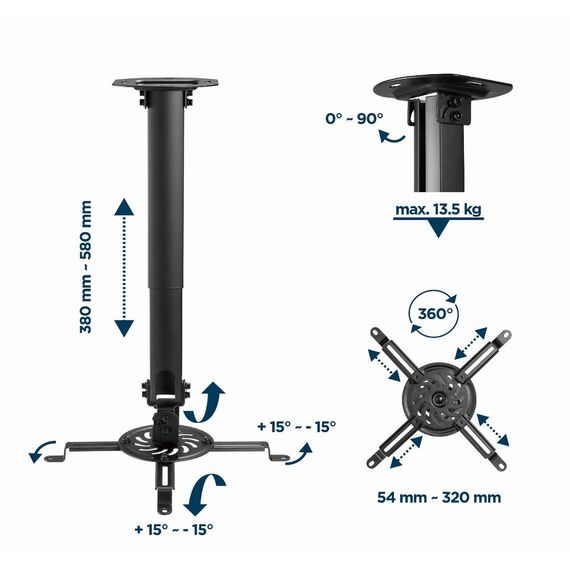 Gembird CM-B-01 Adjustable ceiling mount for projector/beamer - Projector Accessories - Projectors - Techbox