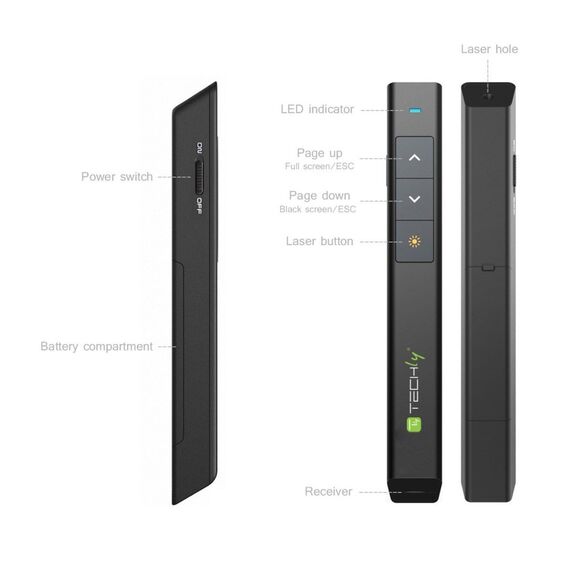 Techly ITC-LASER26 wireless presenter RF Black - Projector Accessories - Projectors - Techbox