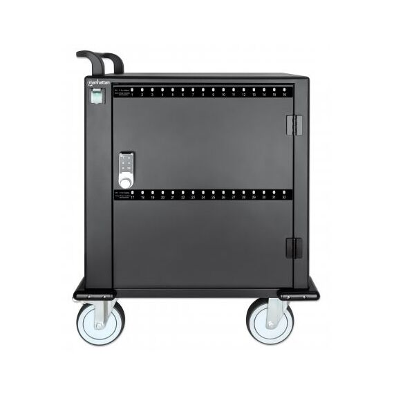Manhattan iPad to 13", MacBook Air to 13" & Chromebook to 14" 32-bay Charging Trolley/Cart via USB-C, Also other tablets/smartphones (with device to USB-C cable), Bays 330x22x235mm, Device charging cables not included (suggest USB-C cable 354868),Cabinet | Techbox