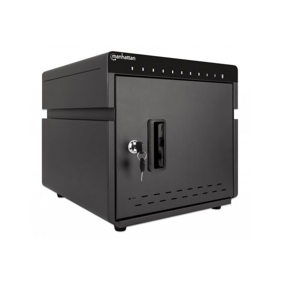 Manhattan iPad to 11" 10-bay Charging Cabinet Desktop via USB-C, Also other tablets and smartphones (with device to USB-C cable), Bays 264x22x235mm, Device charging cables not included (suggest USB-C cable 354868), Cart, Lockable, EU/UK power cords - Travel Chargers - Smartphone Chargers - Techbox