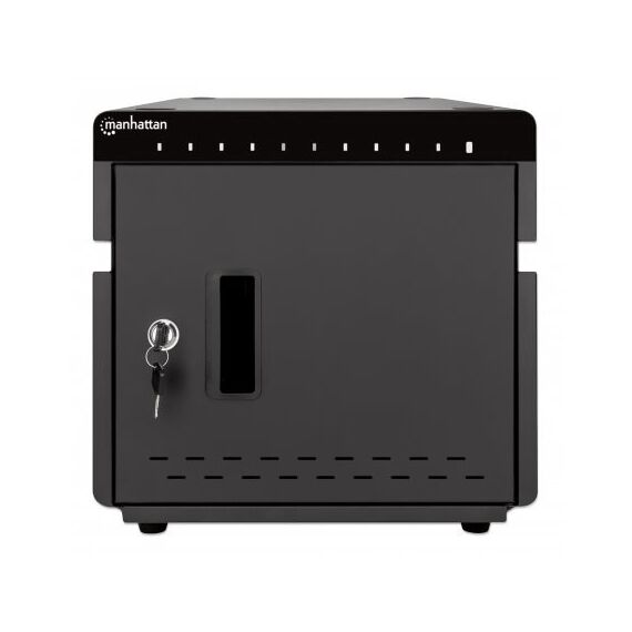 Manhattan iPad to 11" 10-bay Charging Cabinet Desktop via USB-C, Also other tablets and smartphones (with device to USB-C cable), Bays 264x22x235mm, Device charging cables not included (suggest USB-C cable 354868), Cart, Lockable, EU/UK power cords - Travel Chargers - Smartphone Chargers - Techbox
