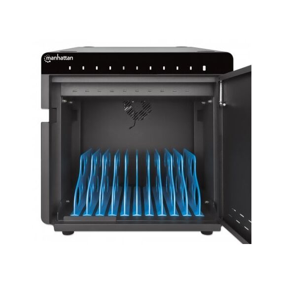 Manhattan iPad to 11" 10-bay Charging Cabinet Desktop via USB-C, Also other tablets and smartphones (with device to USB-C cable), Bays 264x22x235mm, Device charging cables not included (suggest USB-C cable 354868), Cart, Lockable, EU/UK power cords - Travel Chargers - Smartphone Chargers - Techbox