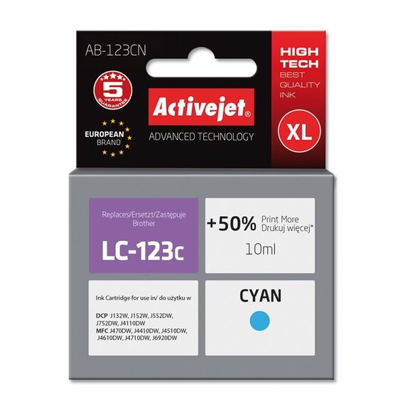 Activejet AB-123CN Ink (replacement for Brother LC123C/121C; Supreme; 10 ml; cyan) | Techbox