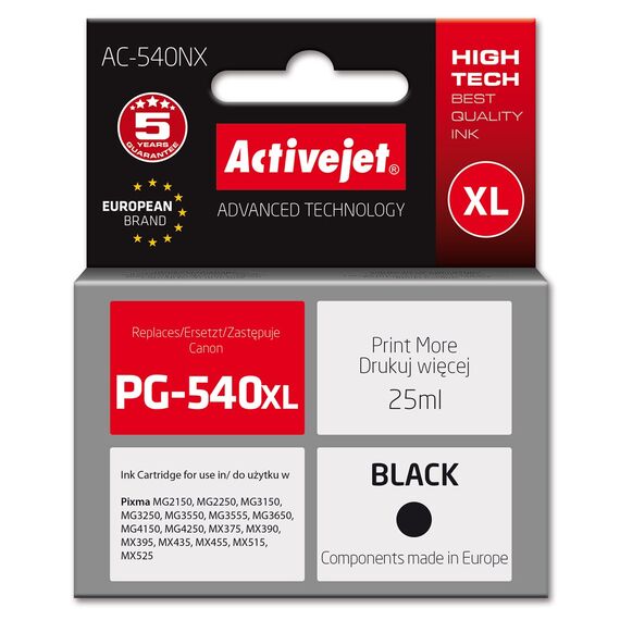 Activejet AC-540NX ink for Canon printer (replacement for Canon PG-540XL) Supreme, 25 ml, black | Techbox