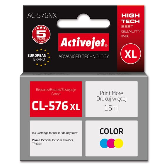 Activejet AC-576NX Canon printer ink, replacement Canon CL-576XL; Supreme; 15 ml; colour: blue, yellow, magenta | Techbox
