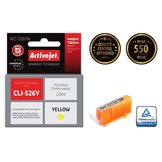 Activejet ACC-526YN Ink cartridge (replacement for Canon CLI-526Y; Supreme; 10 ml; yellow) | Techbox