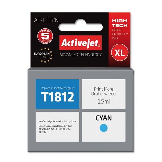 Activejet AE-1812N ink (replacement for Epson 18XL T1812; Supreme; 15 ml; cyan) | Techbox
