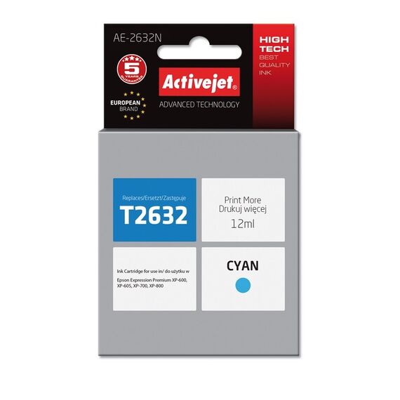 Activejet AE-2632N Ink cartridge (replacement for Epson 26 T2632; Supreme; 12 ml; cyan) | Techbox